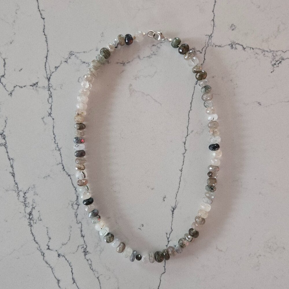 Faceted Gemstone Necklace – Tourmalinated Quartz with Sterling Silver